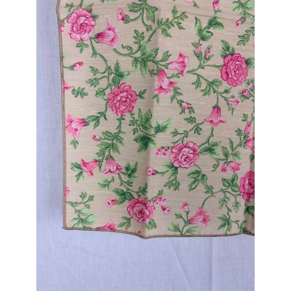 Set of 4 Vintage Floral Cloth Napkins Pink Rose‎ Botanical Cottagecore Beige